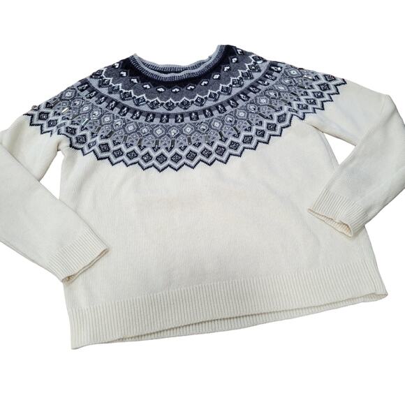 Beaded Nordic Fair Isle Icelandic Crew Neck Wool Blend Sweater Size XLP - Picture 1 of 8